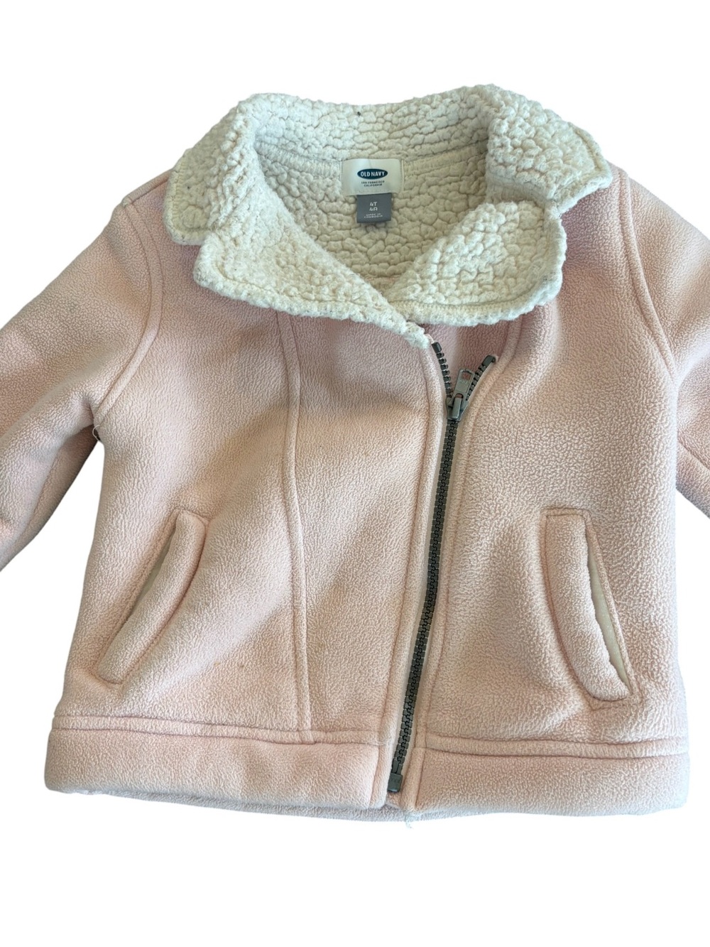 Old Navy Girls' Pink Sherpa-Lined asymmetric Zipper Jacket
